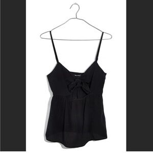 Madewell Sz 0 Black Silk Tie-Front Keyhole Cami Top